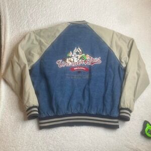Vintage‎ Warner bros men's denim bomber letterman jacket embroidered 2001 xxl